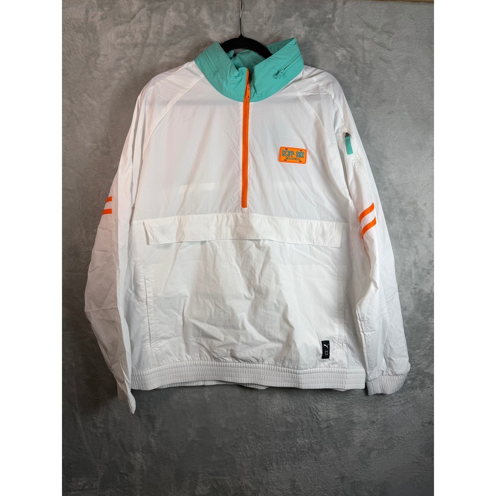 PUMA Hoops Scooby Doo Jacket Mens XL White Teal Orange Half Zip Windbreaker NWT - Picture 2 of 14